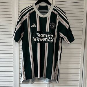 Adidas Green and White Striped Jersey